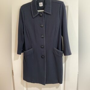 Cabi knee length jacket blue w/ dots